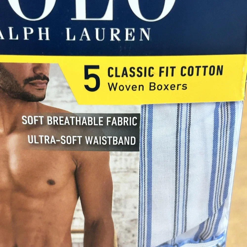 Polo Ralph Lauren Boxers Mens 2XL Blue Striped Woven Classic Fit Cotton 5 Pack